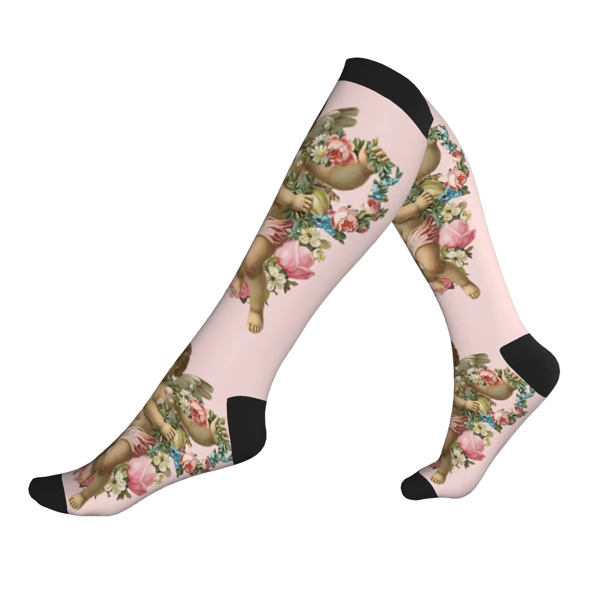 Cute Printed Victorian Angel Socks for Men Women Stretch Summer Autumn Winter Baby Sports Compression Socks