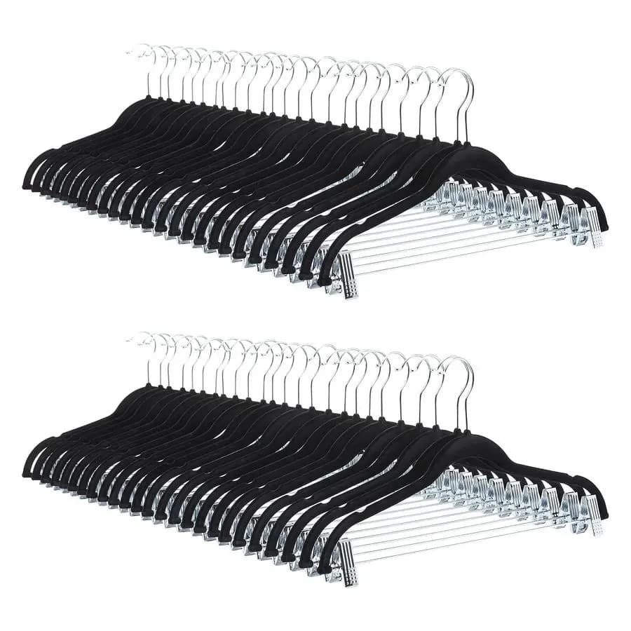 Anti-slip Velvet Dresses with Clips for skirts and trousers, Black Silver, 50 Pack