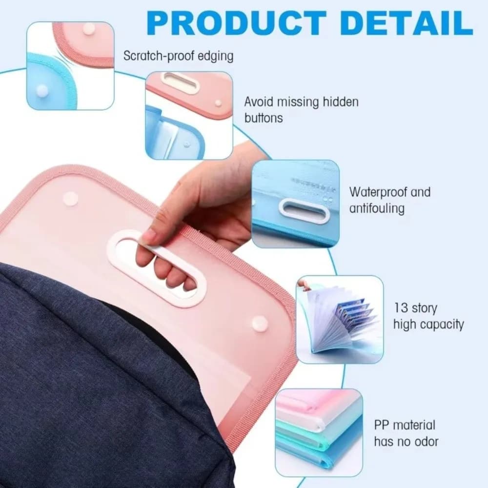 Accordion A4 File Folder Partitioned Structure Multi Pocket Document Bag Paper Filing Portable Document Folder School Supplies