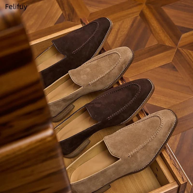 Italian Style Men's Loafers Genuine Cow Suede Leather Comfortable Slip on Wedding Party Office Dress Shoes for Men Casual Shoes