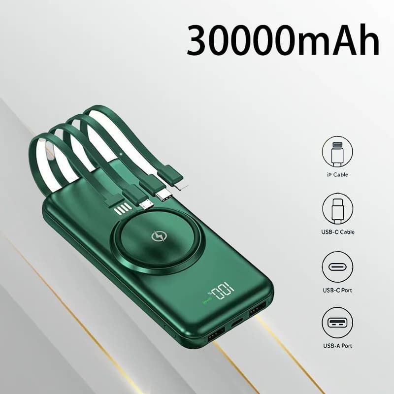 Power Bank Wireless da 30000mAh con Display Digitale Integrato, Caricabatterie Portatile per Viaggi, Uso Quotidiano e Emergenze