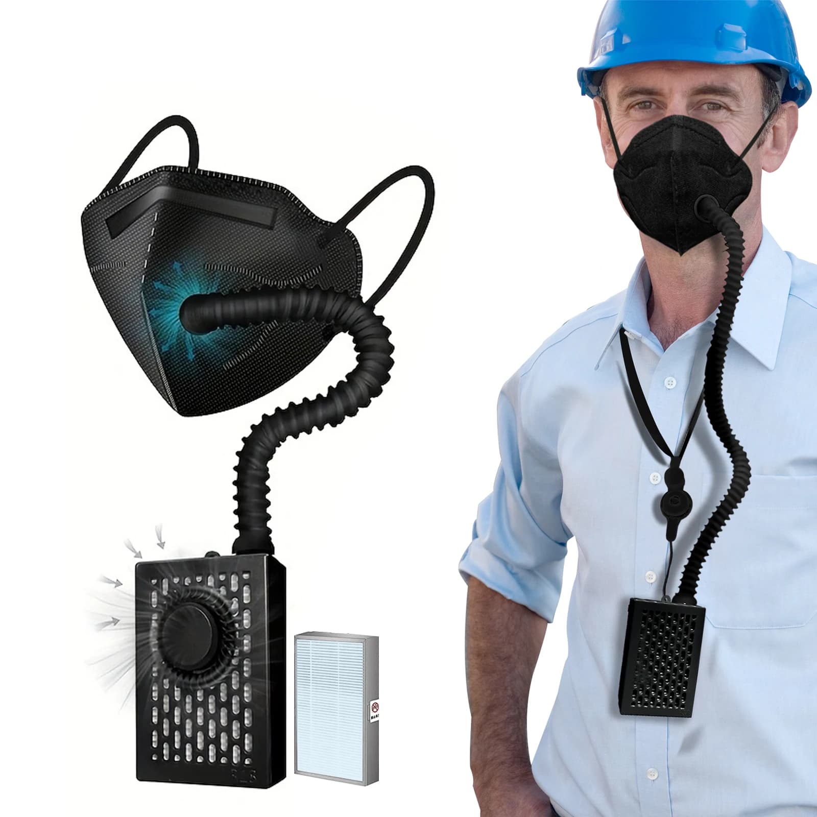 Respirare facilmente, maschera elettrica KN95 con filtri sostituibili con ventola, maschera respiratoria riutilizzabile per lavori antipolvere, sport all'aria aperta