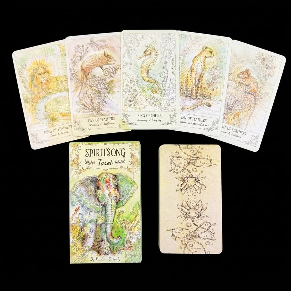 Mazzo di tarocchi Spiritsong da 78 carte (10,3x6,0 cm), carte oracolo con animali dipinti a mano, adatte come regali per principianti e forniture per la stregoneria