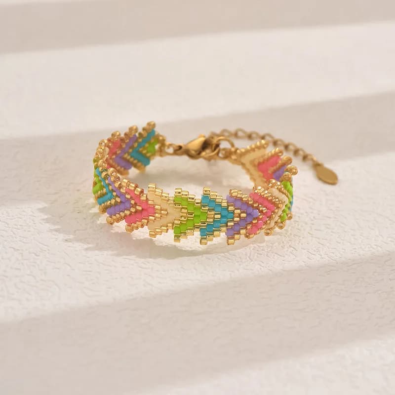 Bracciale con perline di riso Creativity Arrow Bohemia Tessitura a mano Motivo arcobaleno Regolabile Moda femminile Bracciale con perline versatile