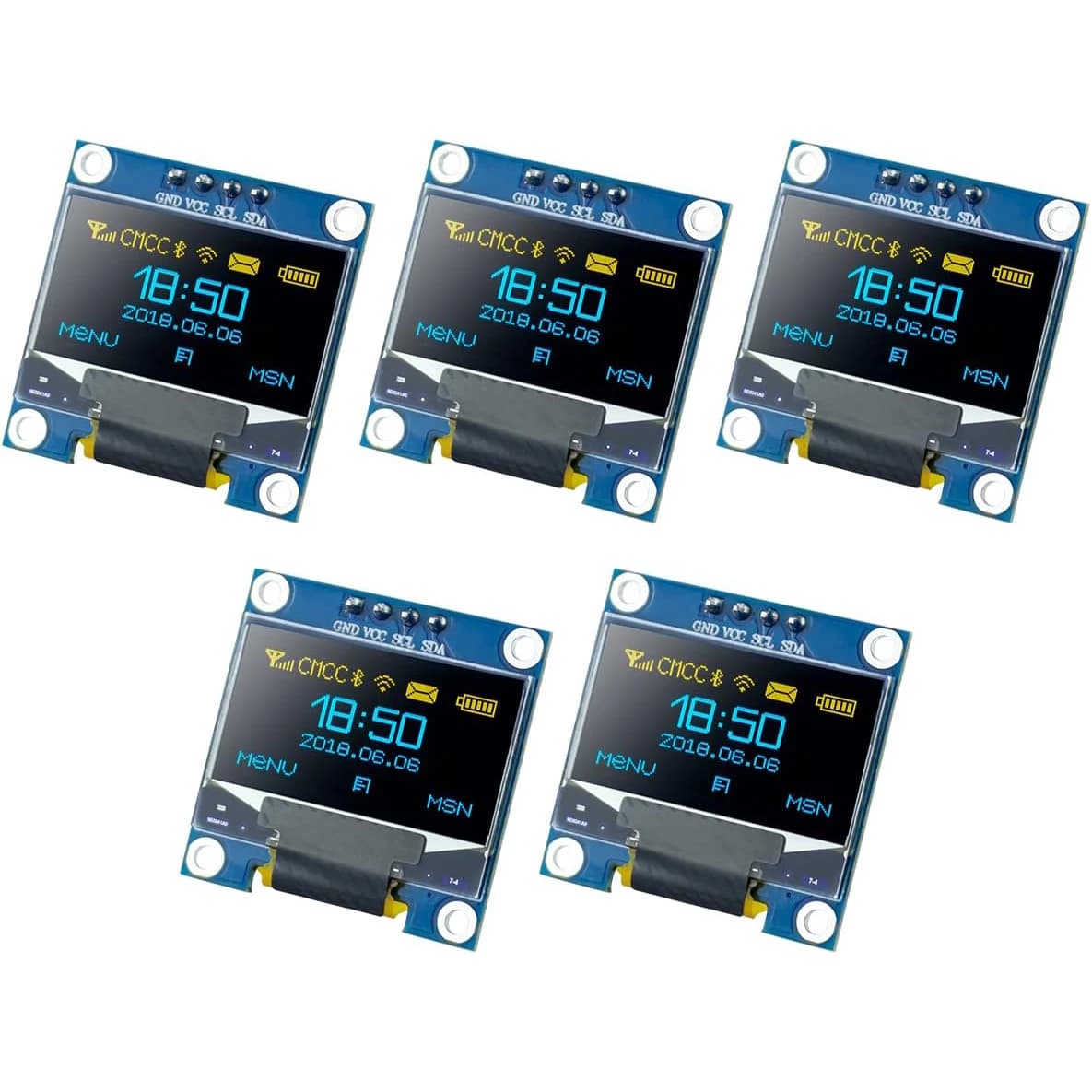OLED I2C IIC Display Module 5 Pieces 0,96 Inch 12864 128x64 pixels SSD1306 Mini OLED Screen Card Autoluminous Arduino Raspber