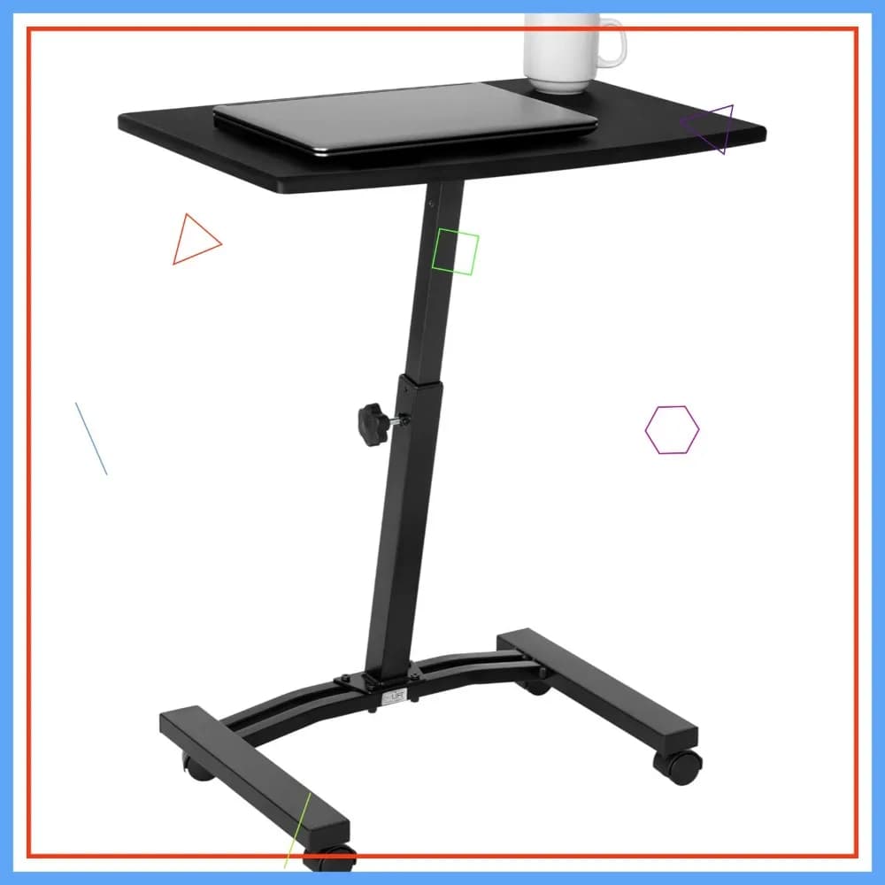 Supporto per laptop mobile ad altezza regolabile con ruote, workstation nera da 24 pollici per l'aula dell'home office