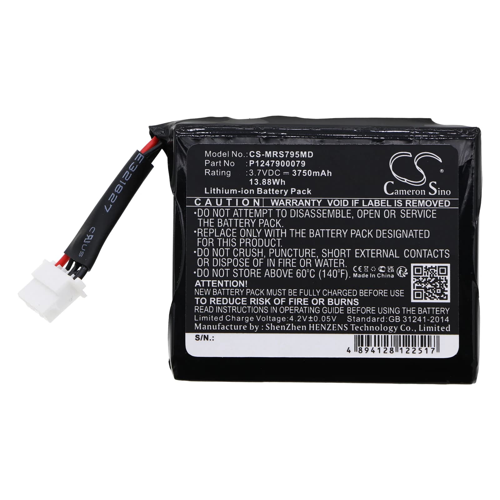 Medical Lithium Ion Battery for Masimo, 3.7 V, 3750 mAh, compatible models: radical pulse oximeter, type 4676 pulse oxymeter (23794)