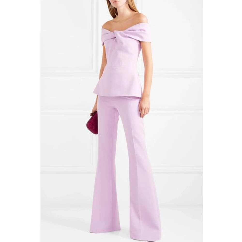 Tesco Pink 2 Piece Women's Suit Off the Shoulder Blazer and Pants Customized Wedding Guest Outfit Office Lady Pants Set