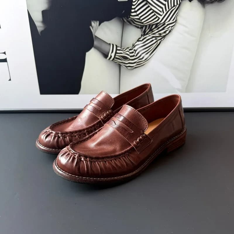 Mocassini in Vera Pelle Stile Britannico da Donna, Scarpe Casual in Pelle, Comode Scarpe da Guida Slip-On, Scarpe da Ufficio per Pendolari