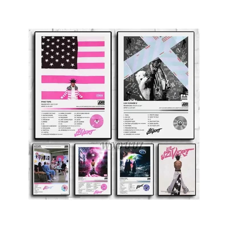 Copertina dell'album musicale Pop Rap Lil Uzi Vert Poster Rapper Hip Hop Rock BIANCO ROSA NASTRO Luv Is Rage Stampa da parete su tela Art Room Decor