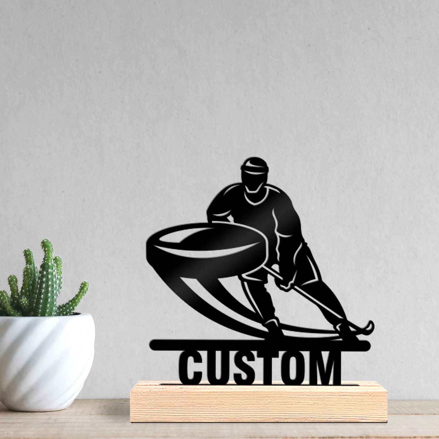 1pc Personalized Desktop Metal Ornaments Customizable Content With Wooden Base Desktop Decorations,Office Decorations
