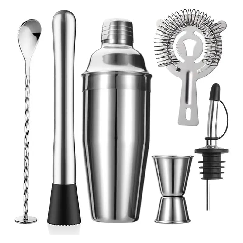 Set da Barman AC76 - Kit Cocktail con Shaker da 24oz, Strainer, Muddler, Jigger, Cucchiaio Miscelatore, Beccuccio Versatore in Acciaio Inossidabile