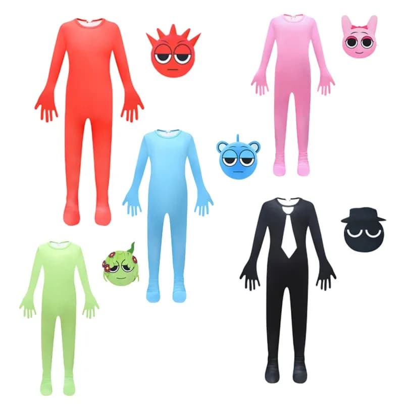 Incredibox Sprunki Plush Cosplay costume for whole body Play character Jumpsuit with soft elastic mask for role-playing games for Halloween parties