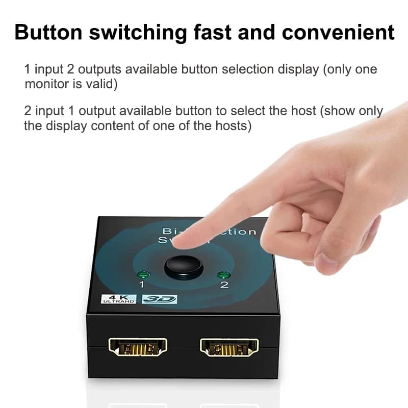 Switch Bidirectional HDTV 2.0 4K 30/60HZ, Splitter HDTV 1x2 2x1, New Converter Adapter 2 Doors, Support Ultra HD 4K