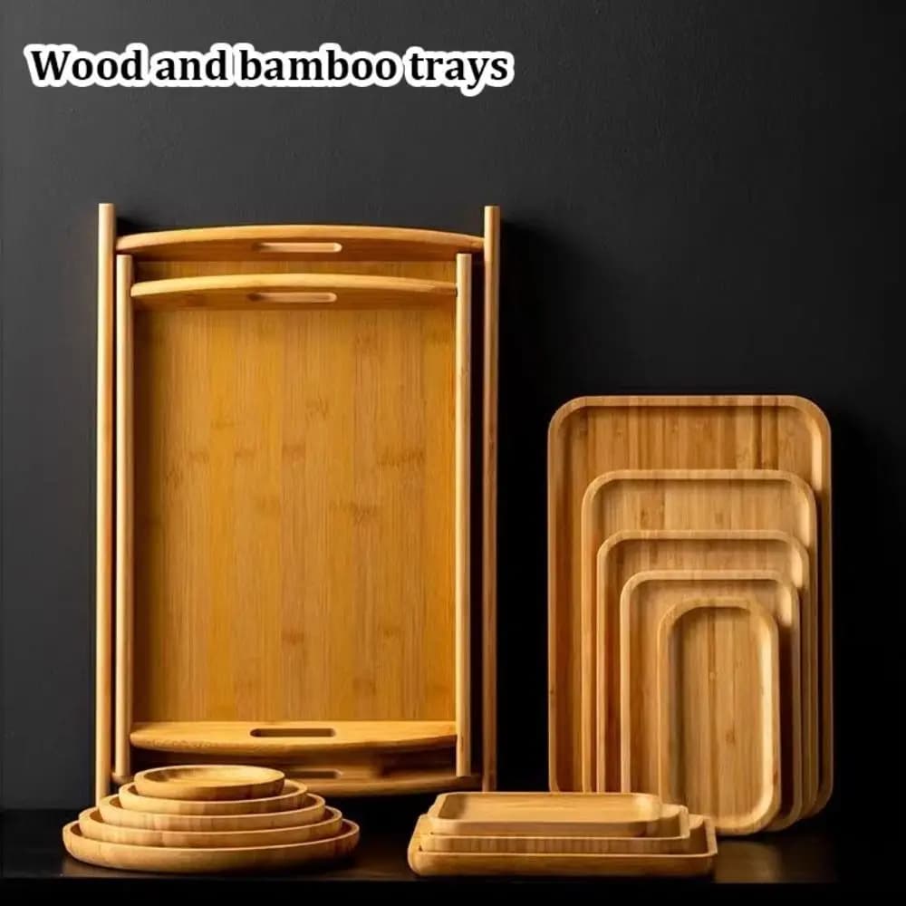 Durable Large Serving Tray with Handle Bamboo Storage Tray Household Rectangular Tea Tray Dried Fruit