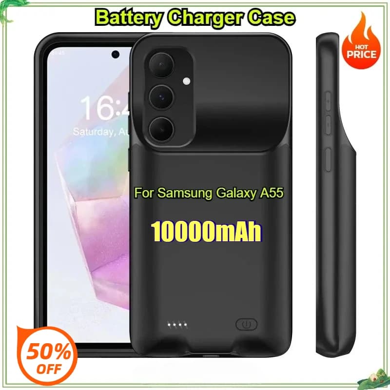 Custodia per caricabatteria intelligente da 10000 mAh per Samsung Galaxy A55 Power Bank esterno Batteria per telefono portatile A55 Coperchio di ricarica