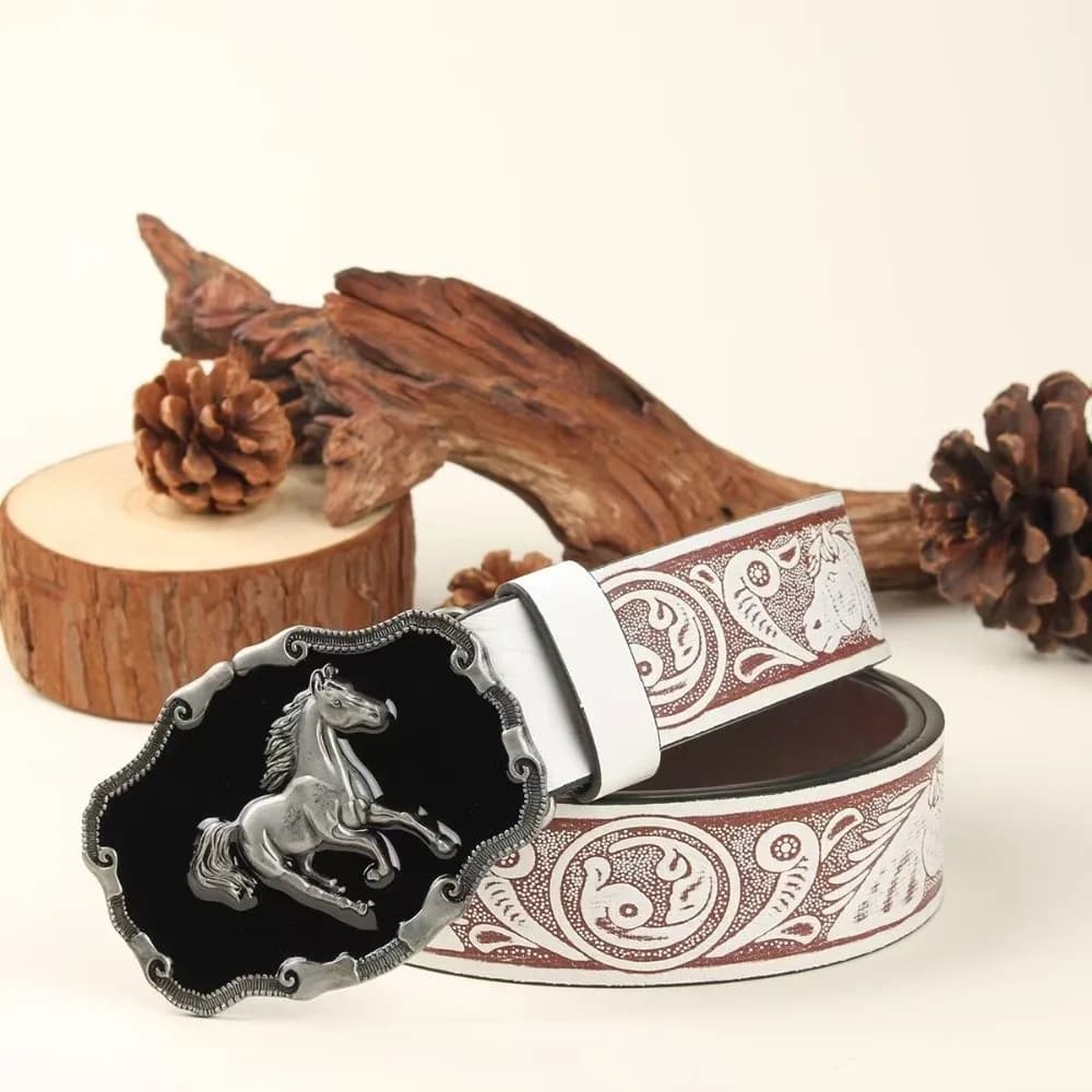 Running Horse Buckle Western Cowboy Belt Luxury Design Trendy Brand Cowboy Waist Belt Rodeo Outfit Waist Strap For Men Woman