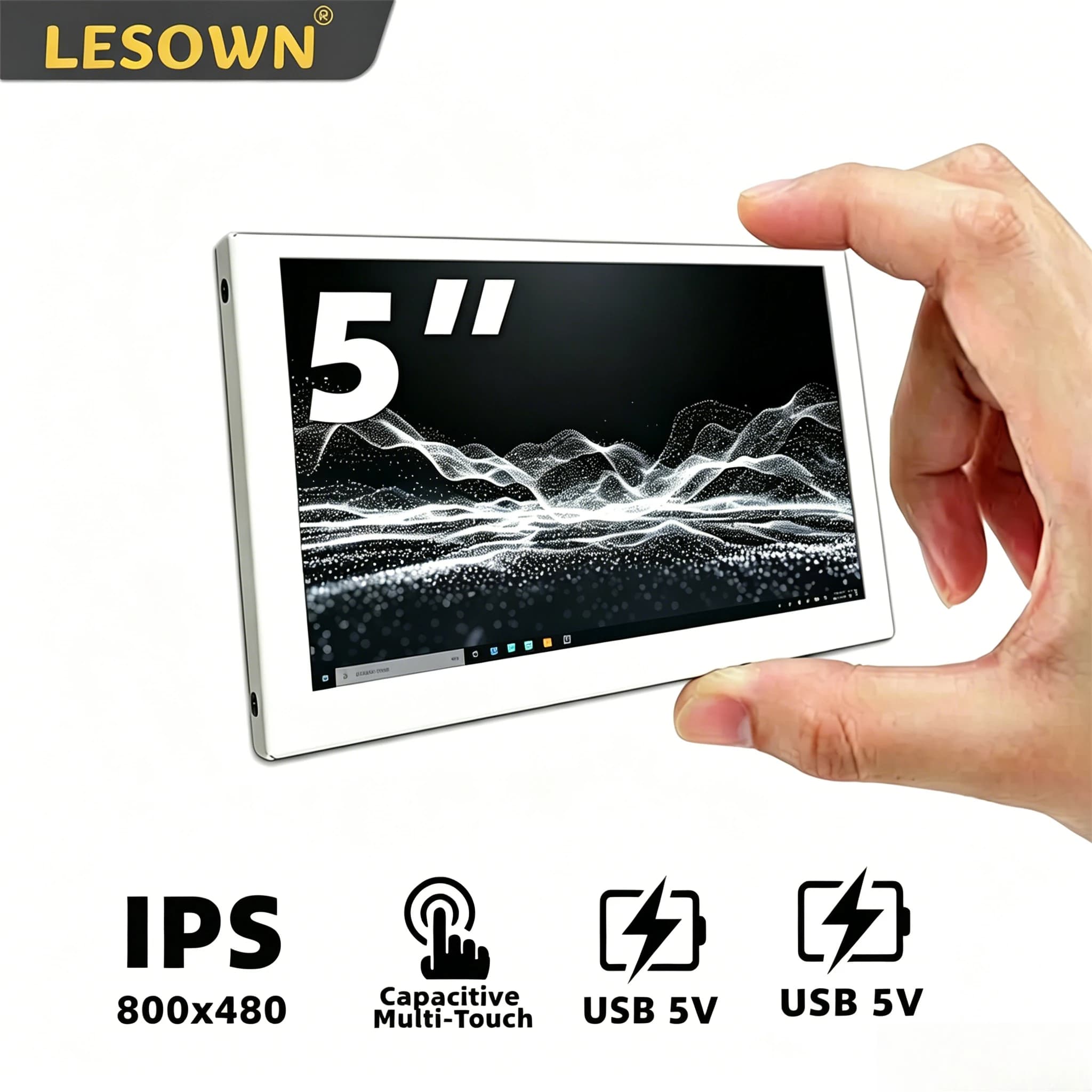 LESOWN Pannello Audio HDTV Touchscreen Capacitivo Bianco da 5 Pollici 800x480 per Raspberry Pi 4 Modello B per Progetti Fai-da-Te