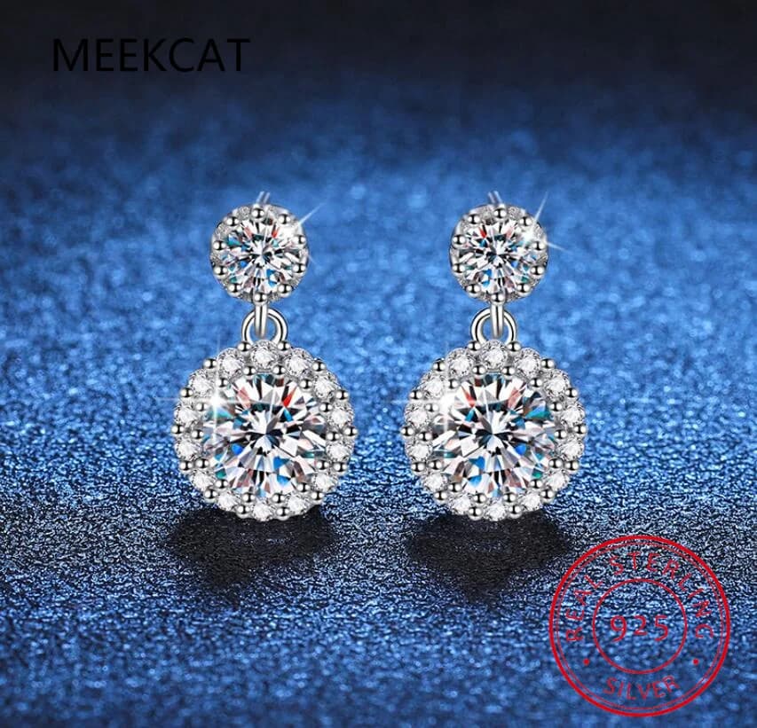 Orecchini Pendenti Rotondi in Moissanite 2CTTW per Donne, Argento Sterling 925, Orecchini a Perno con Diamanti per Matrimoni e Feste, Gioielli di Lusso Brincos