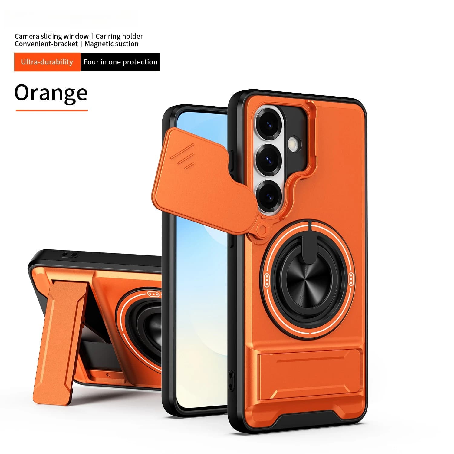 360 degree rotating magnetic ring holder for Samsung S26 Ultra S25 Plus S24 A16 A17 A07 Camera stand cover with sliding lens