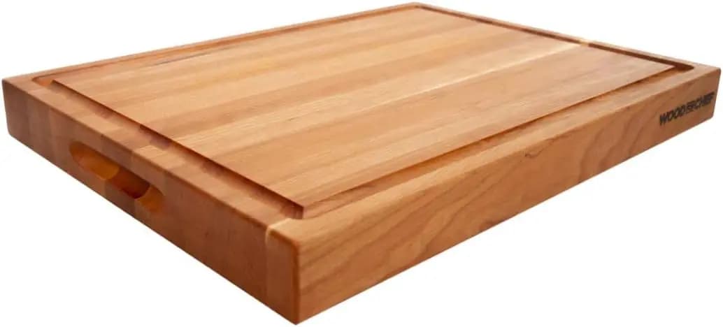 Grande Tagliere in Legno di Ciliegio con Scanalatura per Succhi, per Carne e Verdure, 20x16x1.5 Pollici