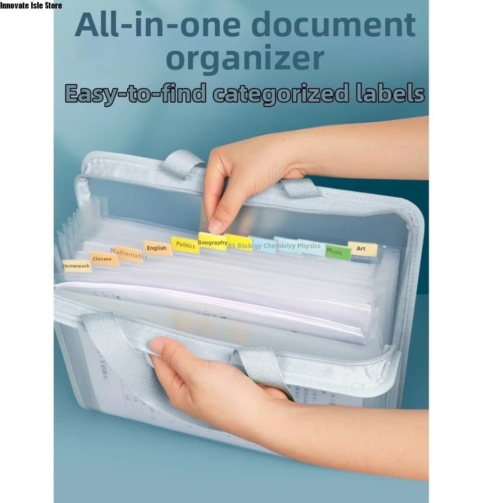 Transparent 13-Compartment File Organizer Folder Durable Large Capacity Document Storage Bag Portable Multifunctional