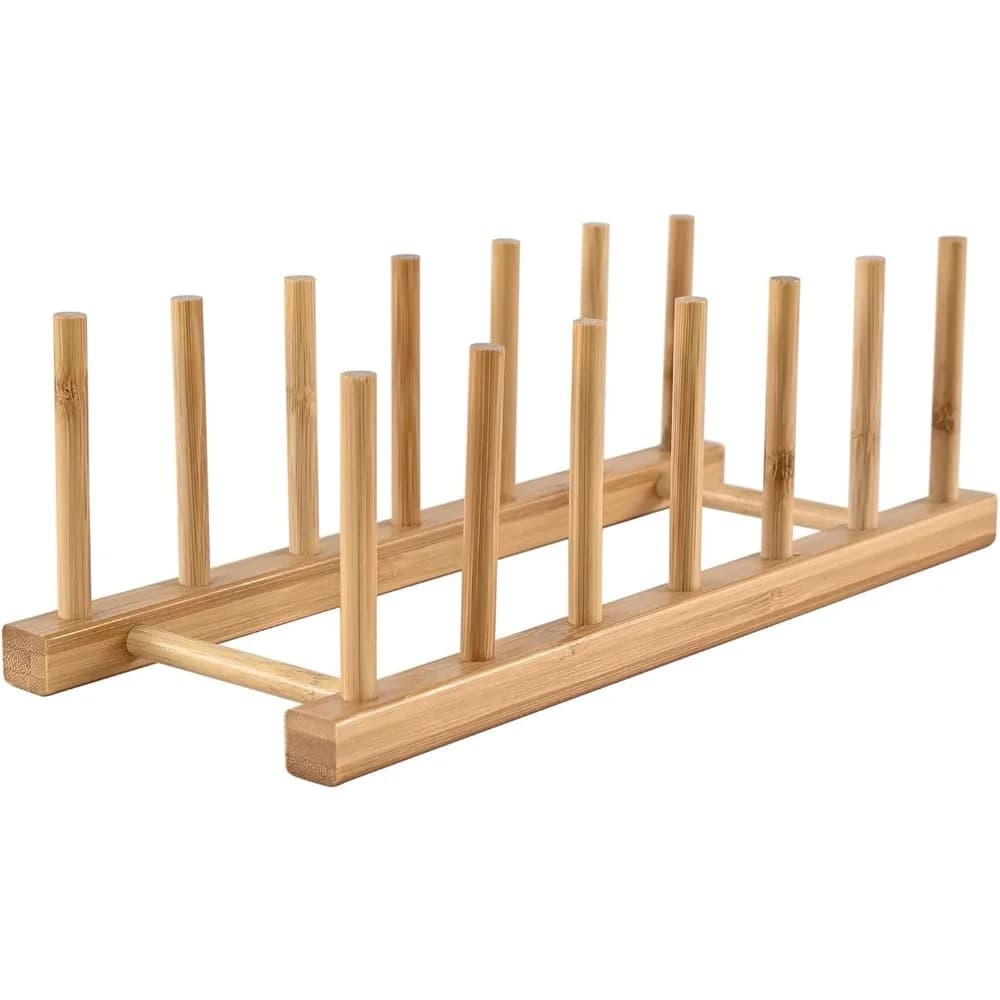 Vertical Dish Drying Rack for Kitchen Countertop & Cabinet Storage, Multi-Tier Wooden Plate Organizer and Lid Holder Stand for Drying Dishes, Cutting Boards, Pots, Pans, Cups and Bowls with Efficient Drainage, Space