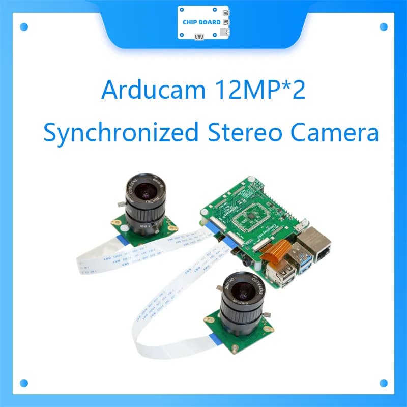 Kit bundle fotocamera stereo sincronizzata Arducam 12MP*2 per Raspberry Pi, due moduli fotocamera IMX477 da 12,3 MP con obiettivo CS e Camar