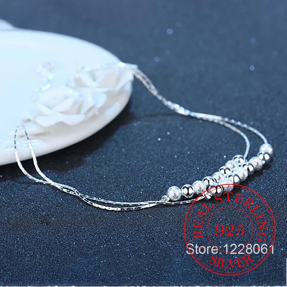 Bracciale alla caviglia con perline a doppio strato in argento 925 per donna, gioielli per feste di compleanno, matrimoni, regali di moda, catena delicata in stile coreano