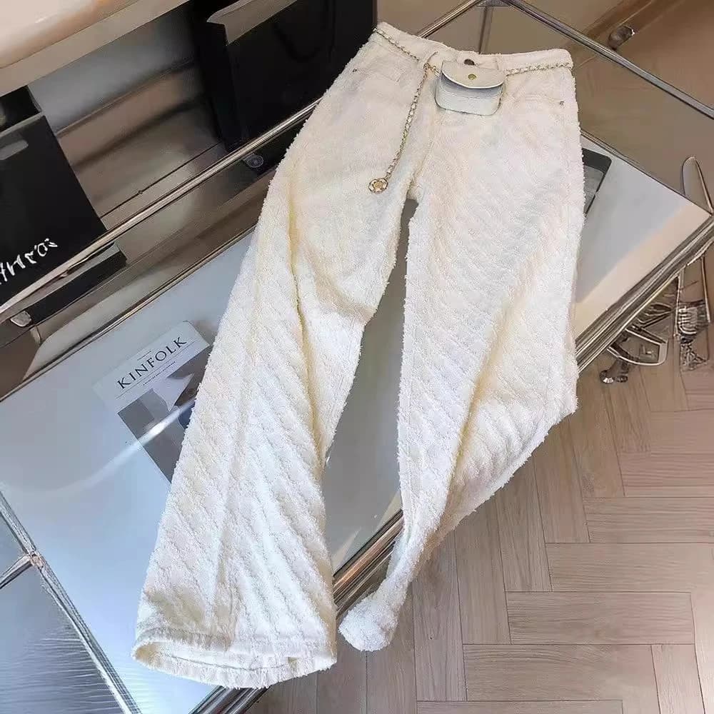 Pantaloni larghi dritti scozzesi bianchi Jeans moda primavera autunno donna 2025 Nuovi pantaloni a vita alta a gamba larga Pantaloni in denim femminile