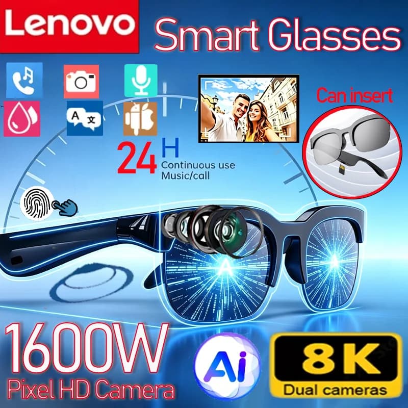 Nuovi Occhiali Intelligenti Lenovo 8K con Traduzione AI, Conversazione Bluetooth, Registrazione, Ascolto Musica, Occhiali da Sole Smart per Uomini e Donne