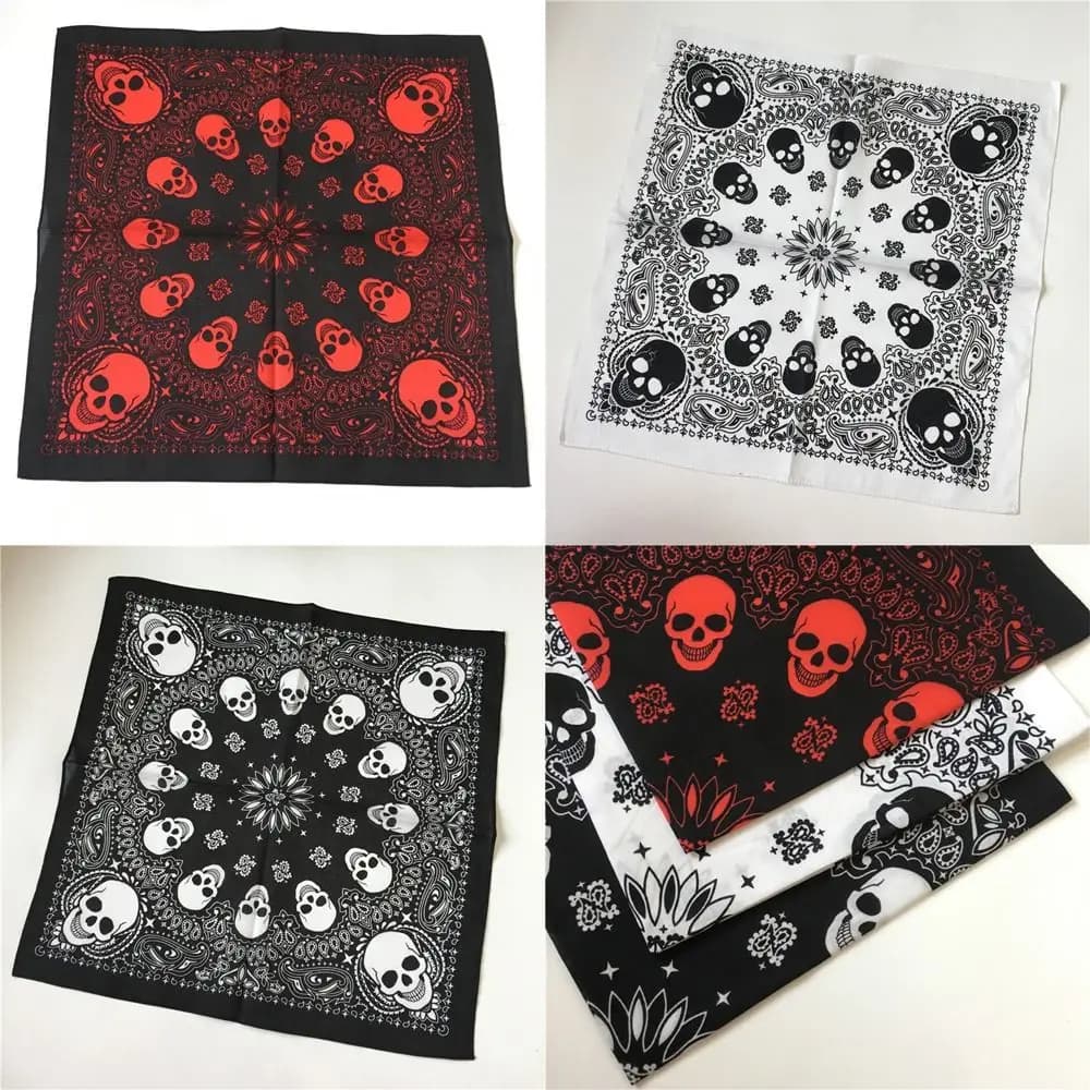 Skull Cashew Pattern Hip Hop Scarf Sun Protection Windproof Cotton Square Towel 100% Cotton Material Printed Shawl Women's