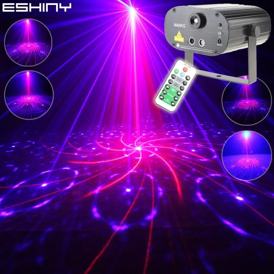ESHINY R&B Proiettore Laser con 24 Motivi, LED Blu per Club, Bar, DJ, Discoteca, Scuola, Feste, Illuminazione Effetti Scenici T138N6