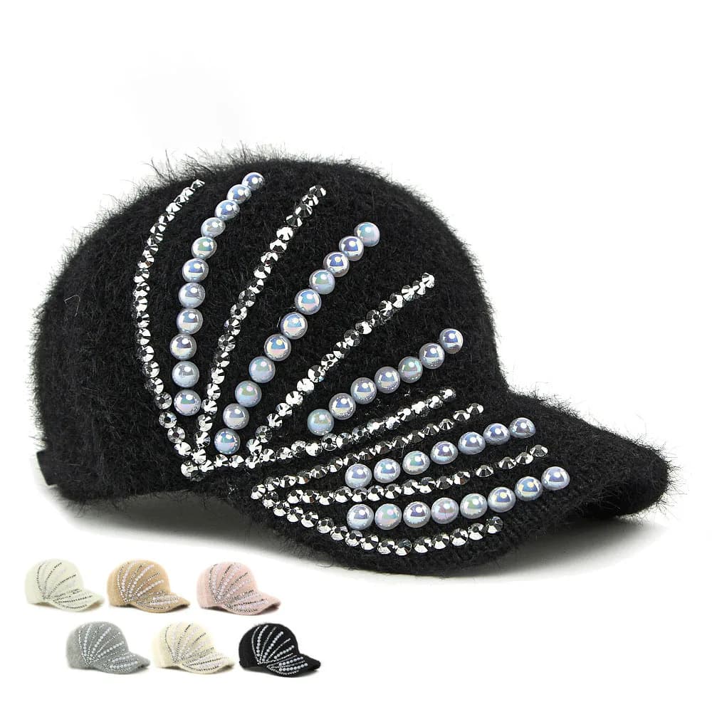 Simple Color Solid Color Baseball Cap With Diamond Beads Decoration Dot Pearl Diamond Handcrafted Hat