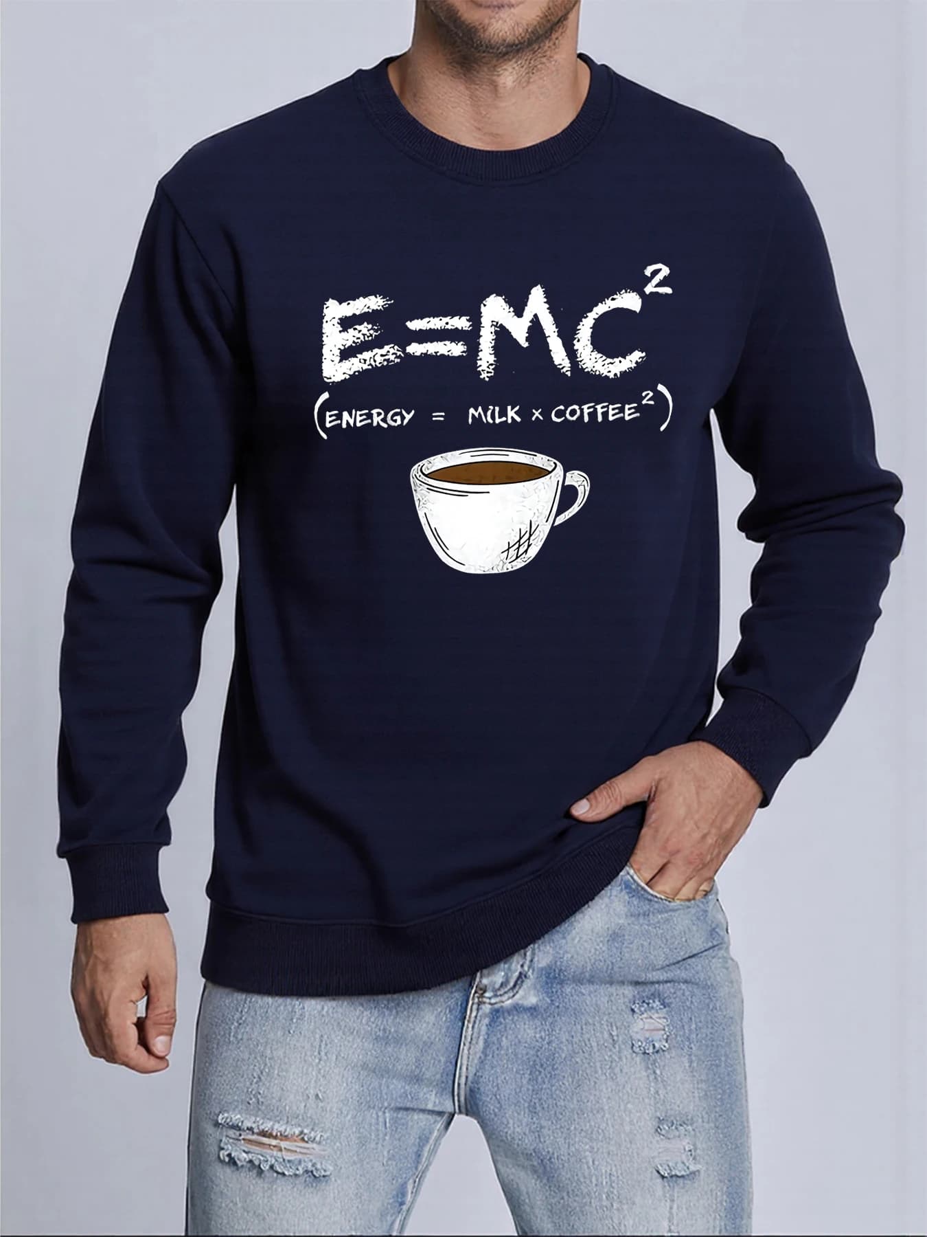 Milk Coffee Bring Energy Printing Mens Sweatshirt Soft Breathable Tops Autumn Casual Streetwear Casual Long Sleeved Sportswear