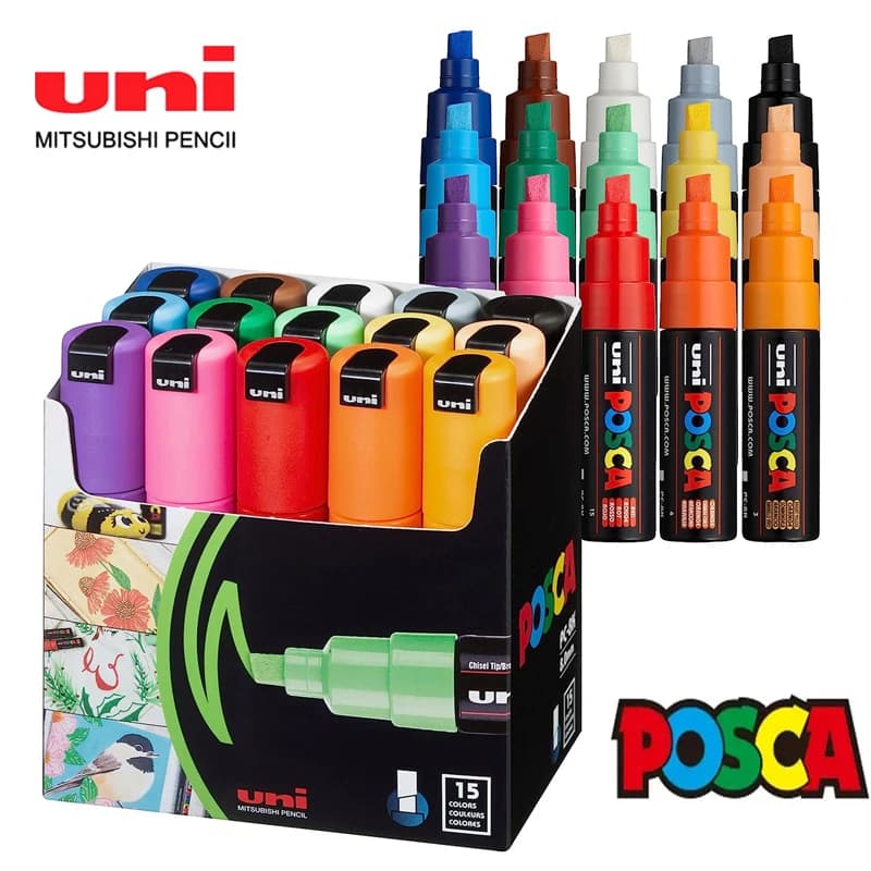 Uni 8K/17K Set di pennarelli POSCA Advertising Graffiti Pen Line larghezza 8/15mm forniture artistiche adatte a superfici vari materiali