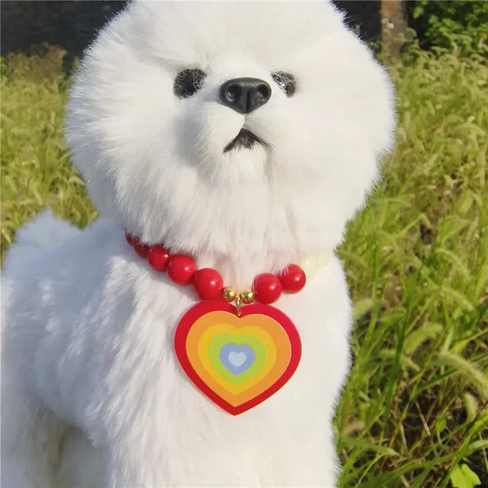 Collare con Ciondolo a Cuore Stampato e Perle per Cani Chihuahua, Gioielli per Animali Domestici, Catena per Matrimonio, Accessori per la Toelettatura di Cuccioli