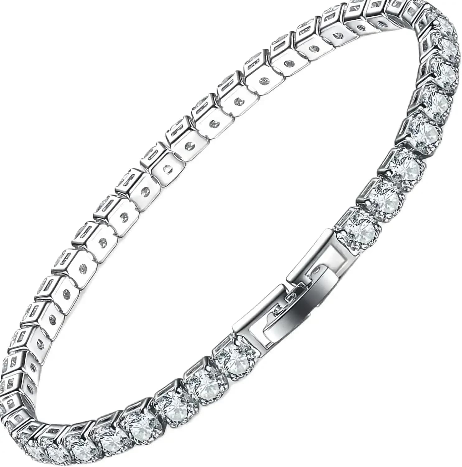Bracciale Tennis in Zirconia Cubica da 5mm Placcato Oro Bianco 14K per Donne e Uomini, Classico Stile Diamante in Argento