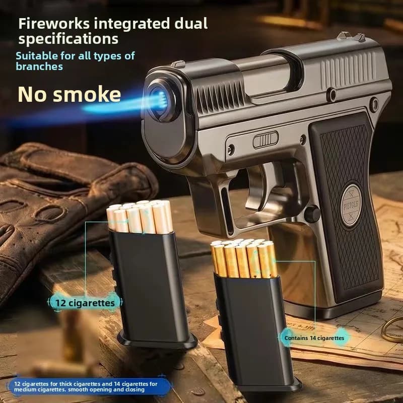 Windproof Belt 3 Cigarette Boxes Pistol Style Lighter Metal Jet Turbo Inflatable Outdoor Lighter Personalized Men's Gift