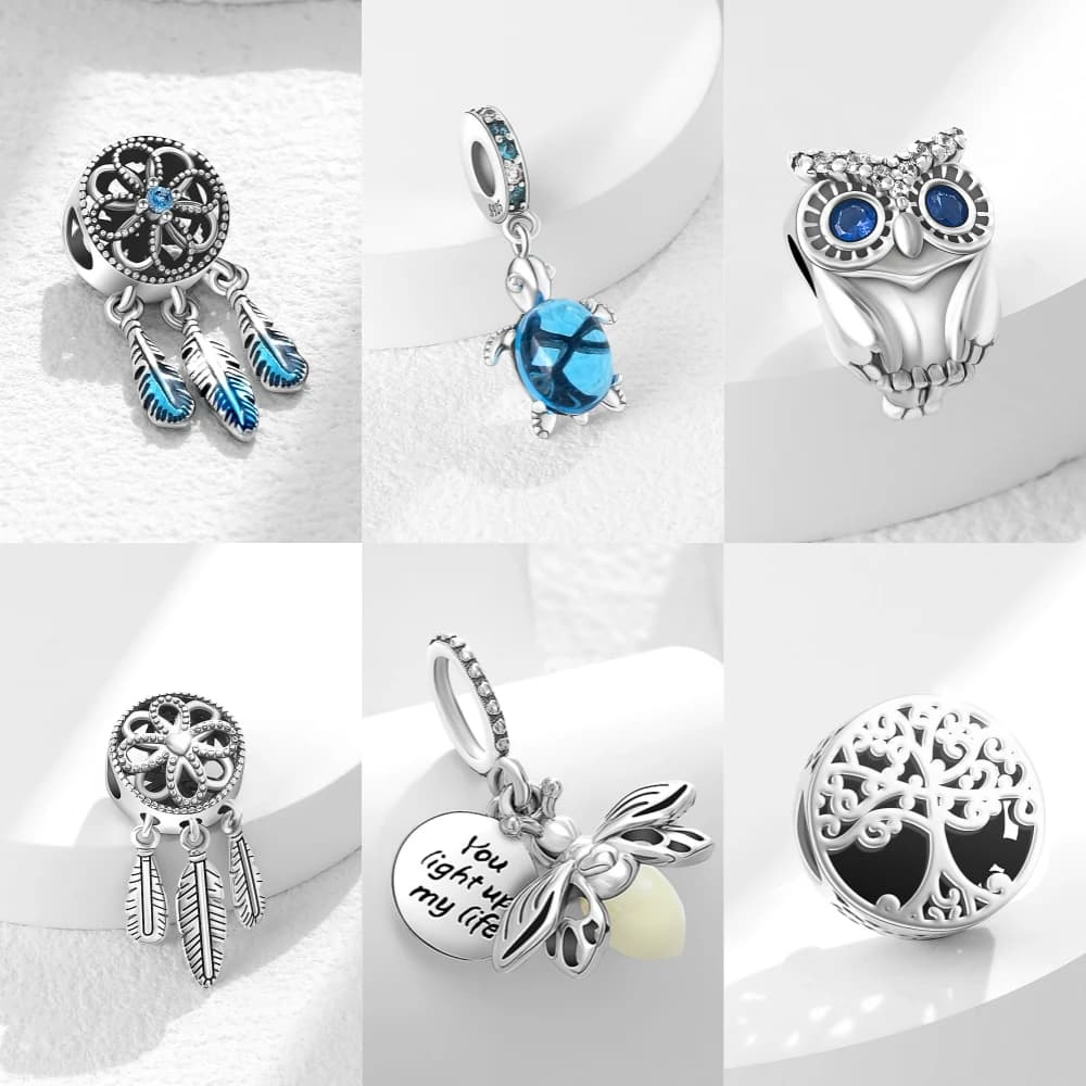 New 925 Sterling Silver Turtle Firefly Owl Tree Life Dreamcatcher CZ Zircon Charm Fit Original Bracelet Women DIY Jewelry Gift