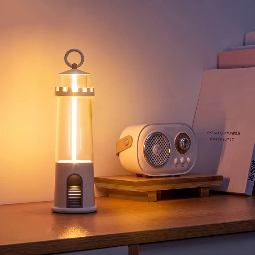 E2 Retro Faro Luce notturna Lanterna senza fili Lampada da tavolo Scrivania Lanterna da campeggio portatile Oscuramento Luce per dormire Arredamento camera da letto Regalo