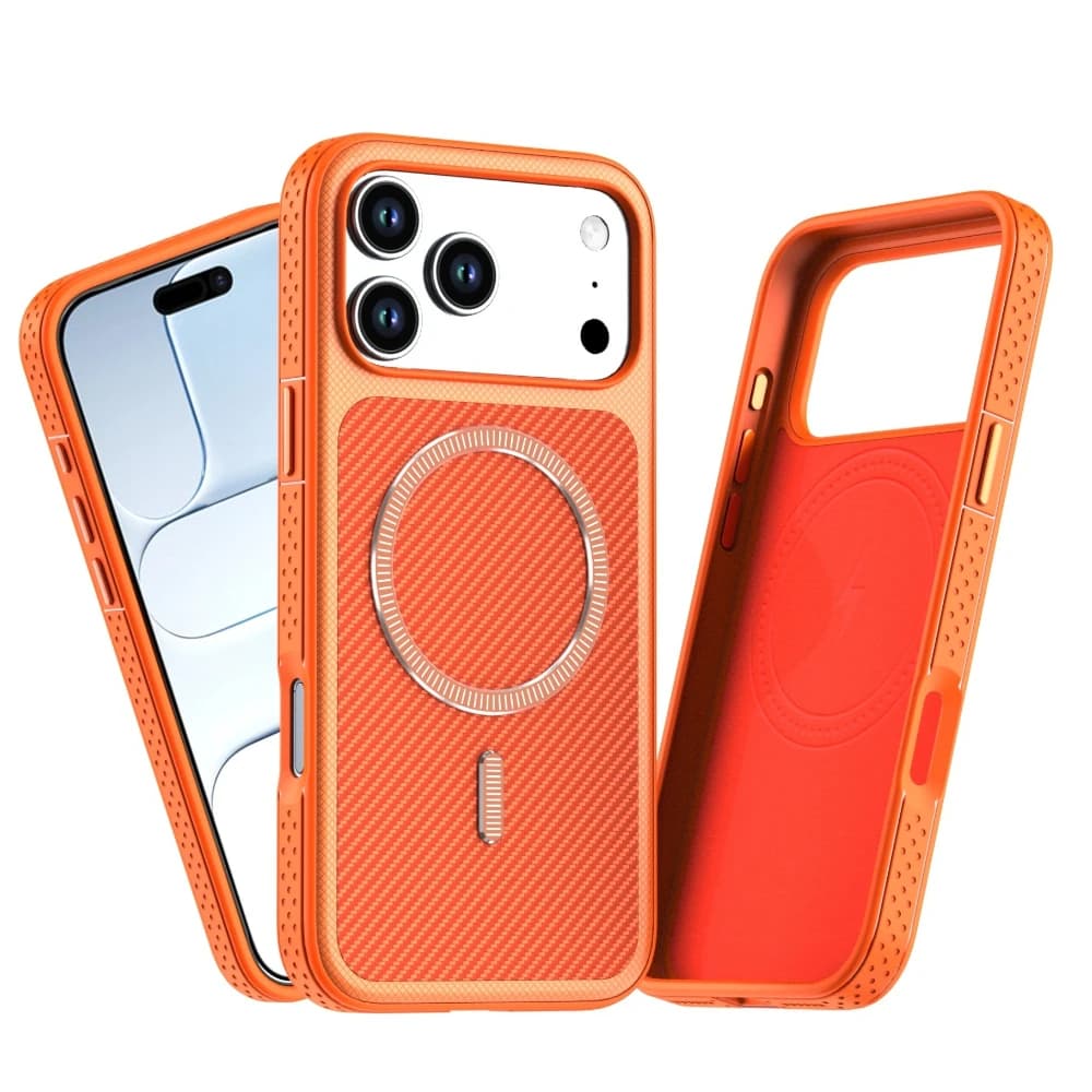 for Magsafe Carbon Fiber Texture Phone Case for iPhone 18 17 16 15 14 13 Pro Max Retro PU Leather Shockproof Magnetic Back Cover