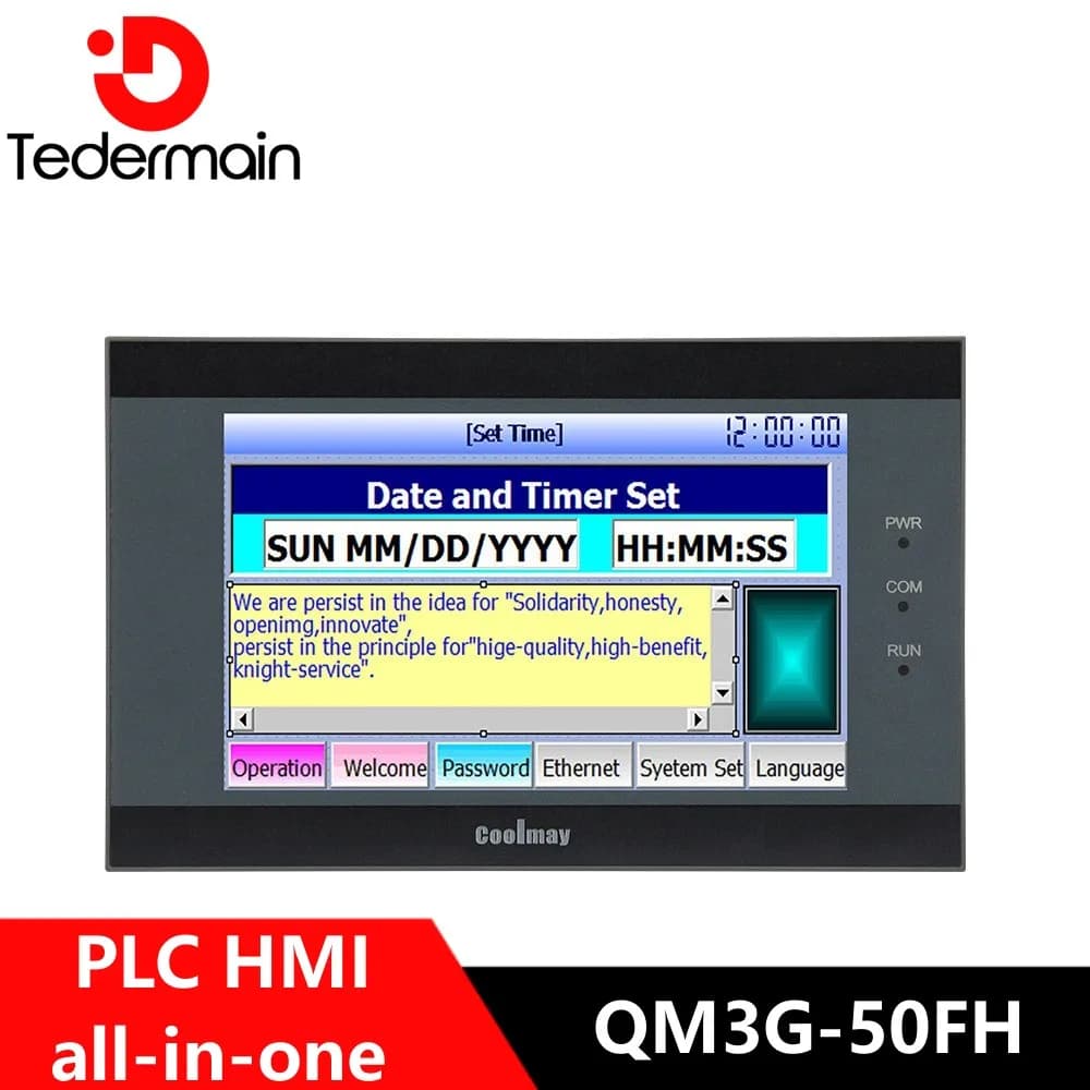 Coolmay Controller logico programmabile combinato PLC HMI da 5 pollici con monitor industriale touch panel QM3G-50FH-24MT/R Analogico opzionale