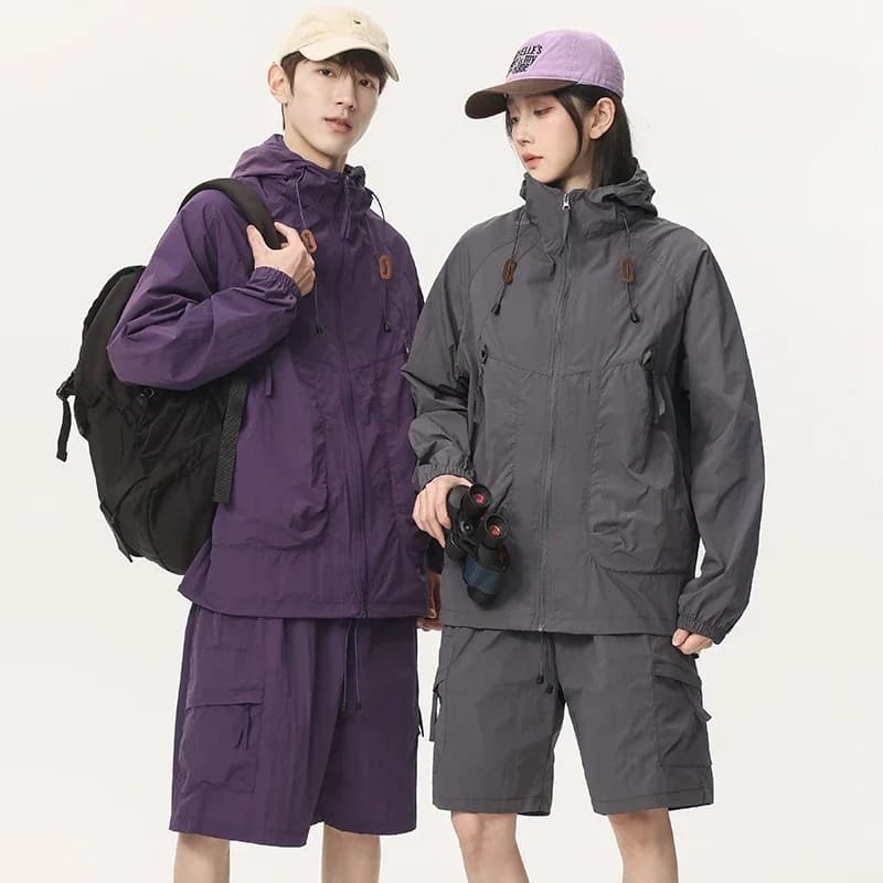 Completo Sportivo Traspirante ad Asciugatura Rapida per Jogging e Allenamento all'Aperto, Protezione Solare UPF50+, Giacca Sportiva Casual in Tessuto Ice Silk