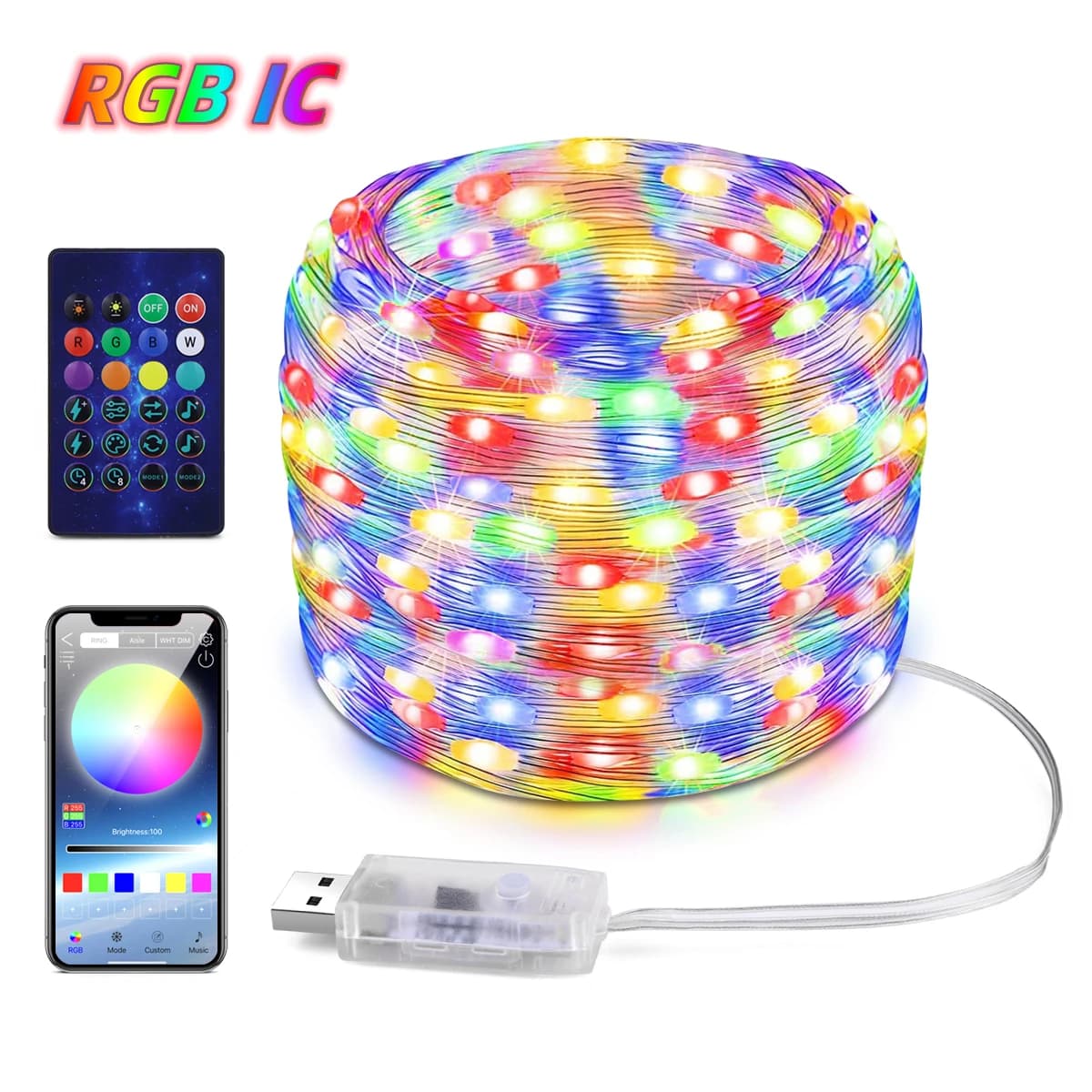 Bluetooth USB Musica WS2812B Luci a stringa LED 5V RGBIC Colore da sogno 5/10/20m Ghirlanda di fata per la decorazione della festa di Natale di nozze