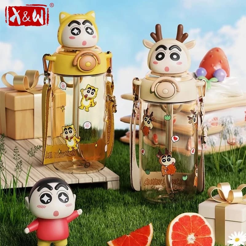 X&W 650ML Crayon Shin-chan in Tritan with Cannuccia and Coperchio Cartoon, Portable Water Bottle for Students, Sport, Open Camping