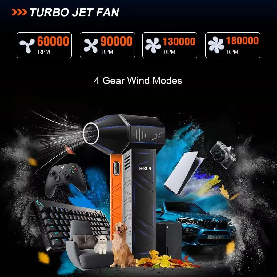 X3Pro Mini Turbo Fan Jet, potente asciugacapelli da 150.000 giri/min, spolverino elettrico ricaricabile portatile per pulizia auto/PC/casa.