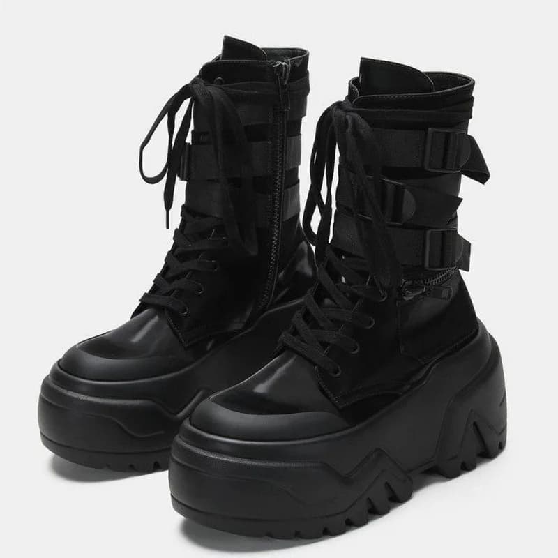Hot Fashion Women Chunky Platform Motorcycle Boots White Lace Up Thick Bottom Shoes Woman Autumn Winter Ankle Botas De Mujer