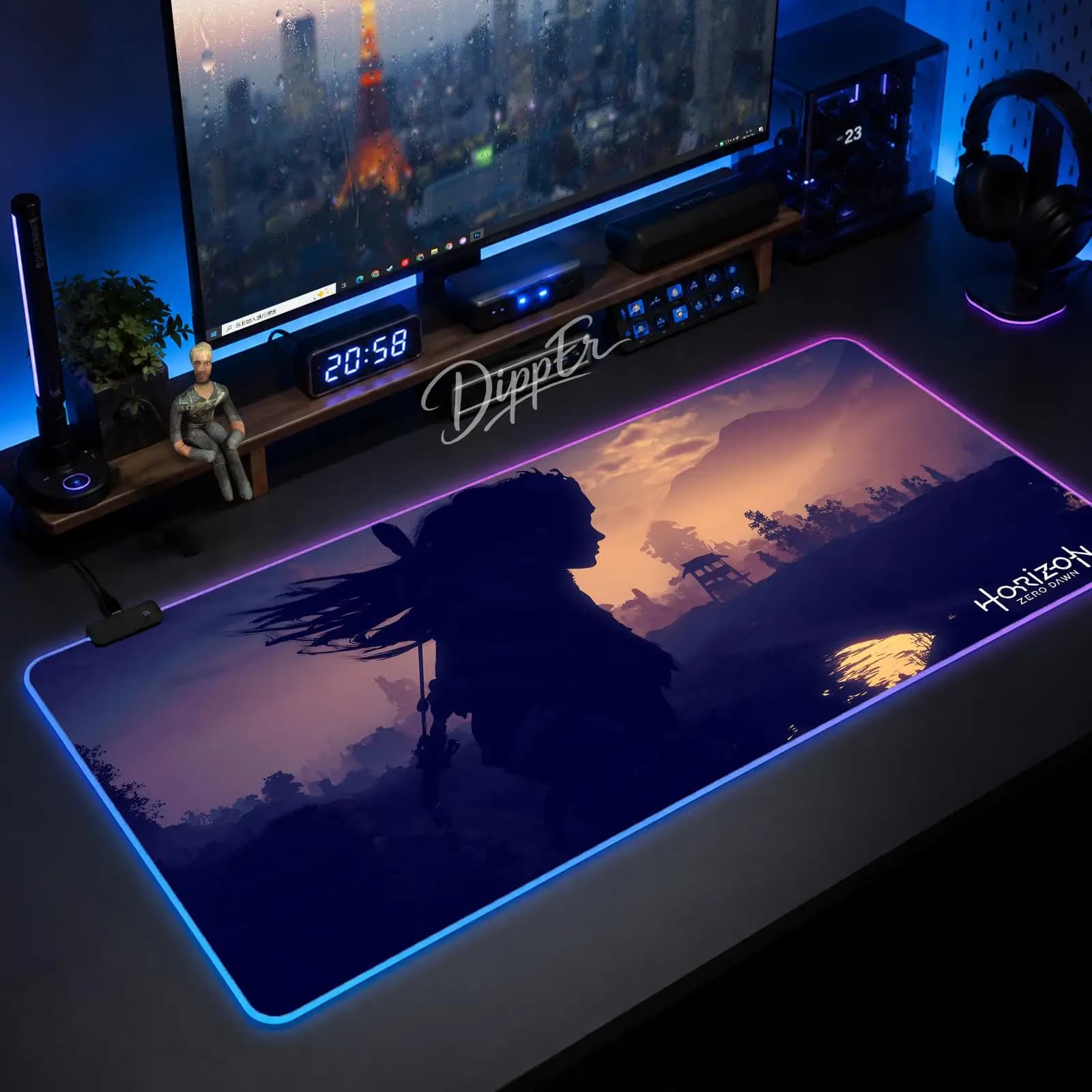 Tappetino per mouse Horizon Zero Dawn, tappetino per mouse da gioco anime XXL RGB, tappetini da scrivania a LED, tappetini da tavolo retroilluminati in gomma per desktop