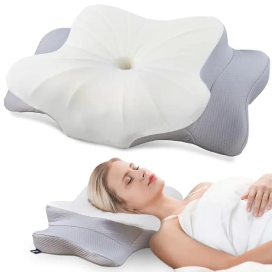 Cervical Pillow for Neck and ShoulderContour Memory Foam Pillow Ergonomic Neck Support Pillow for Side Back Stomach Sleepers wi